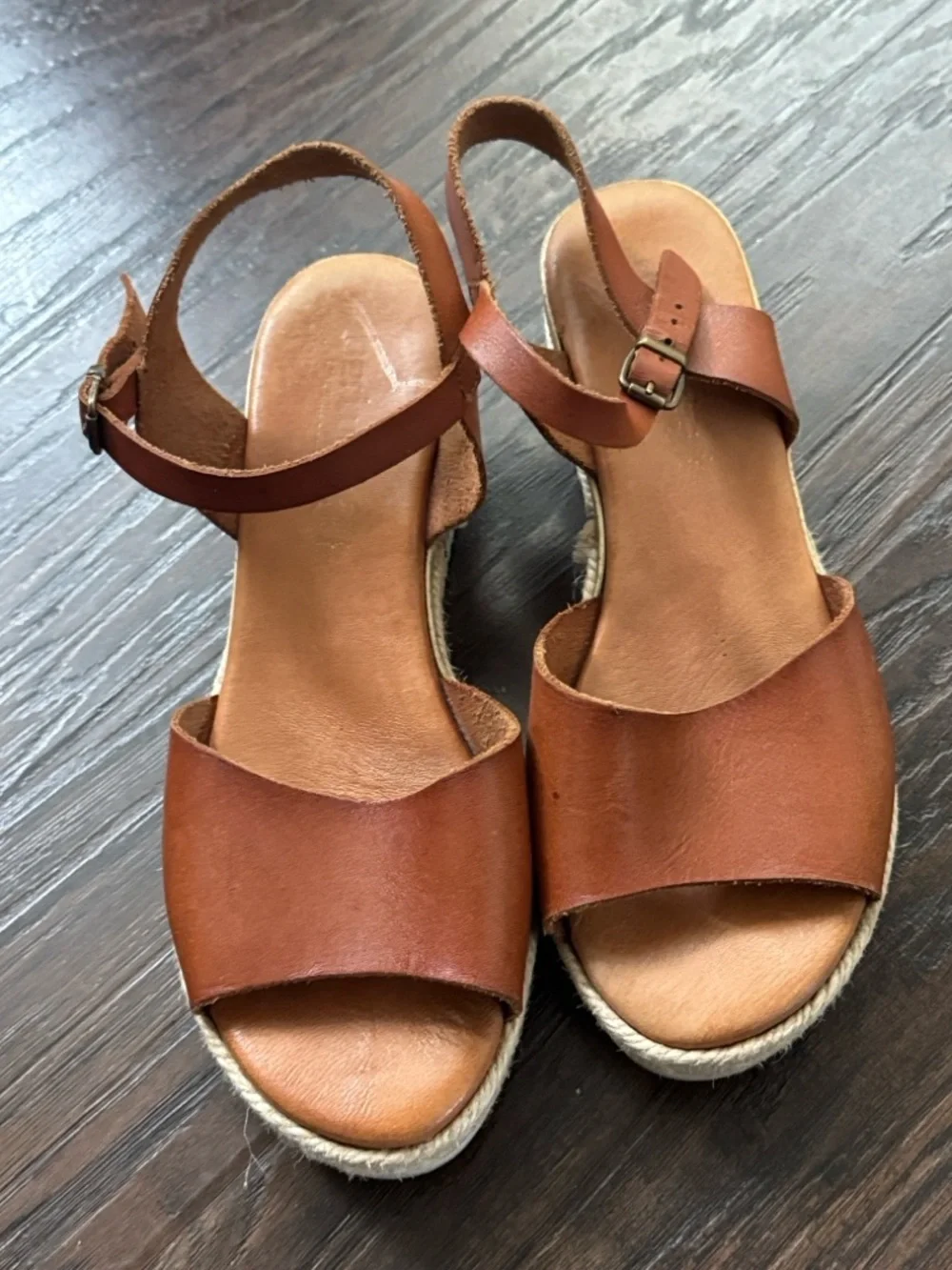 Bertuchi Women's Tan Leather Espadrille Platform Sandals with Ankle Strap